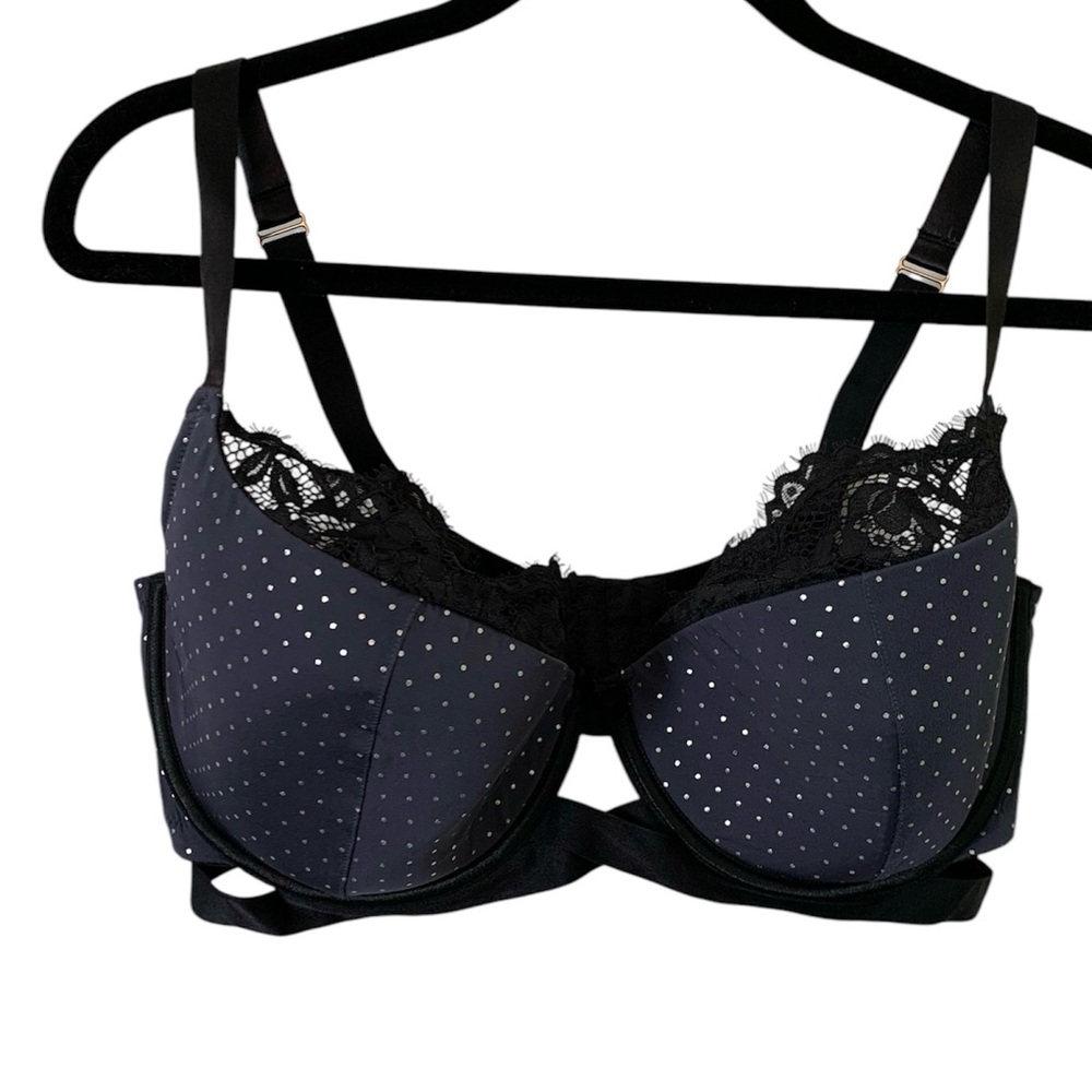 Cacique Blue and Silver Polka Dot Bra Size 38 F